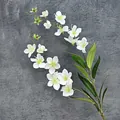 Artificial white jasmine branch with 3D printed petals and realistic green leaves - White