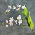 Artificial white-pink jasmine branch with 3D printed petals and green leaves on gray background - Pink