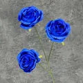 Kunstmatige 3-koppige zijden roos in donkerblauw voor bruiloft en huisdecoratie - Saffierblauw
