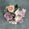 Ramo de rosas rosas y hortensias púrpuras artificiales para decoración de bodas - Peonía de Otoño Púrpura