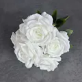 Elegant white artificial rose bouquet with lifelike fabric petals and green leaves - White