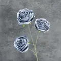 Kunstmatige 3-koppige stofblauwe rozen met zijden textuur voor huisdecoratie - Waas Blauw