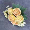 Mazzo di 6 peonie gialle artificiali con foglie verdi per decorazioni e matrimoni - Bicolore Champagne