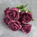 Artificial burgundy silk roses bouquet with 5 heads for wedding home decoration - Burgundy