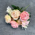 Künstlicher 6-Kopf-Pfingstrosenstrauß in Rosa und Creme aus Seidenstoff für die Hochzeit - Dunkelrosa