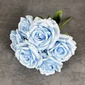 Artificial 7-head rose bouquet in elegant light blue for wedding and home decor - Light Blue