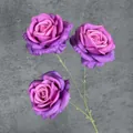 Branche de rose artificielle à 3 têtes en soie dégradé rose-violet pour décor de mariage - Fuchsia