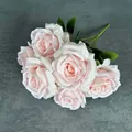 Artificial 7-head bouquet featuring light pink silk roses with realistic green foliage - Pink