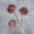 Tige artificielle à 3 têtes de fleurs rouges foncées pour décoration de mariage - Rouge foncé