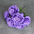 Faux 7-head bouquet of purple artificial roses for home decor and wedding arrangement - Purple