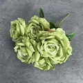 Handmade silk rose bouquet with seven light green flower heads for home decoration - Green