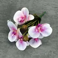 Orquídea phalaenopsis artificial blanca y rosa con 5 cabezas de flores realistas - Blanco Corazón Púrpura