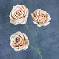 Roses artificielles à 3 têtes en soie champagne pour mariage et décoration - Café Clair