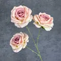 Bouquet de roses en soie vintage rose-violet à 3 têtes avec tige verte réaliste - Rose Clair
