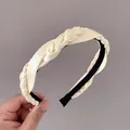 Cerchietto vintage francese in raso crema con design a treccia larga elegante - Bianco avorio