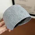 Minimalist wide ribbed knit headband in grey fabric with a soft texture for women - Light Gray