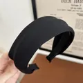 Minimalist wide black padded headband in thick ribbed fabric for women stylish hair accessory - Black