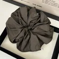 Large dark coffee satin scrunchie with ruffled edge texture and silky finish - Dark Coffee