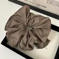 Elegant large mocha brown fabric scrunchie with ruffled texture for hair styling - Light Coffee