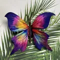 Artificial Phalaenopsis orchid bloom with purple and orange gradient wings on palm leaf - Simulation Butterfly (Small 34) / 9cm / Multi-color Gradient