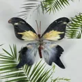 Artificial butterfly decoration with yellow and blue fabric wings for wedding DIY - Simulation Butterfly (#01) / 11cm / Black Yellow Blue Gradient