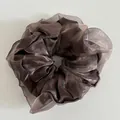 Detailed view of large dark brown scrunchie with pearlescent double-layer mesh fabric - Dark Coffee