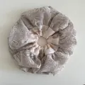Detail of oversized floral scrunchie with pink satin and printed organza ruffles - Pink
