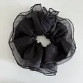 Übergroßer schwarzer Doppel-Organza-Haargummi mit Silberglitzer für Pferdeschwanz - Schwarz