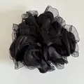 Large black organza cloud scrunchie with soft ruffled texture and mesh layers - Black