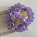 Lavender purple ruffled scrunchie with cream pleated ribbon edges for bun hairstyles - Purple and Yellow