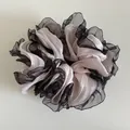 Elegant oversized champagne and black lace scrunchie with pleated satin texture - Pink