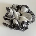 Oversized cloud bubble scrunchie with black and white contrast pleated lace design - Beige