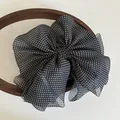 Pinza para el pelo con lazo de malla de lunares estilo vintage francés en blanco y negro - Negro