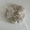 Beige organza scrunchie with matching bow embroidery and long flowing ribbons - Apricot