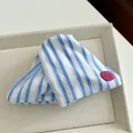 Blue and white striped fabric shark hair claw clip with pink decorative label - Blue