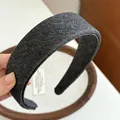 Deep gray layered denim texture wide headband with vintage padded high-top design - Dark Gray