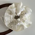 Polka dot oversized scrunchie in cream satin with pleated edges and layered design - Off-white