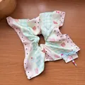 Sweet striped bow scrunchie with cute bear patterns and pastel blue ribbon detail - Type D-Pink Bear
