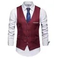 Slim fit burgundy plaid vest for men with single-breasted buttons and white shirt - S / Tops / Burgundy