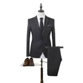 Traje de negocios formal de 5 piezas negro para hombre, corte slim con chaqueta y zapatos - L / Negro