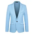 Heren slim fit casual blazer in hemelsblauw met ingesneden revers en een knoopsluiting - S / Lichtblauw