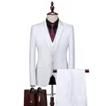 Slim fit heren kostuum wit driedelig met colbert, gilet en bijpassende pantalon - M / Set / Wit