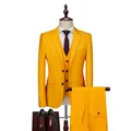 Slim fit felgeel driedelig herenpak inclusief jasje, gilet en bijbehorende pantalon - M / Set / Geel