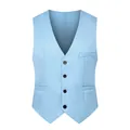 Slim fit light blue V-neck business vest for men with four-button closure and welt pockets - 3XL / Blue