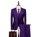 Slim fit driedelig herenpak in dieppaars met gilet en bijpassende pantalon - Violet