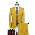 Mosterdgeel driedelig herenpak in slim fit met blazer, vest en nette pantalon - Kaki