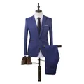 Ανδρικό μπλε σκούρο κοστούμι slim fit με σακάκι με μονή σειρά κουμπιών και παντελόνι - Μπλε της Λίμνης