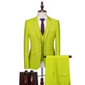 Slim-fit fluorgroen driedelig herenpak inclusief colbert gilet en nette pantalon - Grasgroen