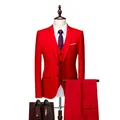 Helderrood driedelig slim-fit herenkostuum inclusief colbert, vest en broek - Rood