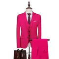 Slim fit driedelig pak in rozerood met colbert, vest en bijpassende broek voor heren - Magenta